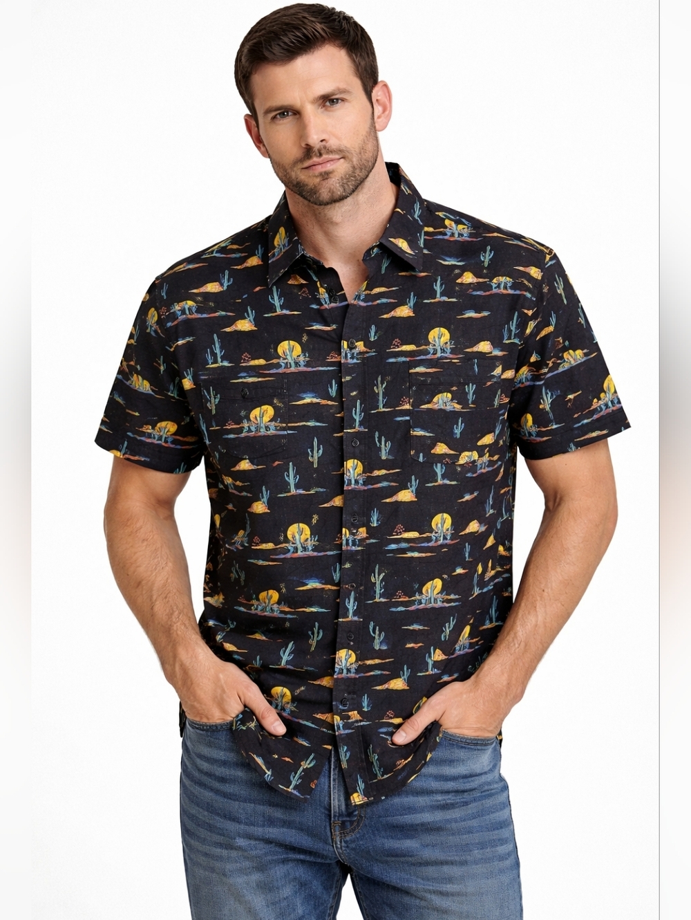 Rock & Roll Denim, Short Sleeve Western Style Design Shirt, Men's Size XL